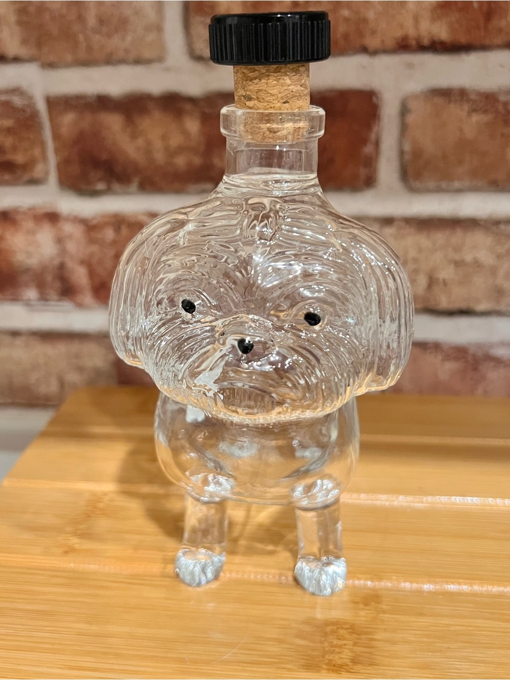 Clear Glass Dog-Shaped Bottle with Cork Stopper